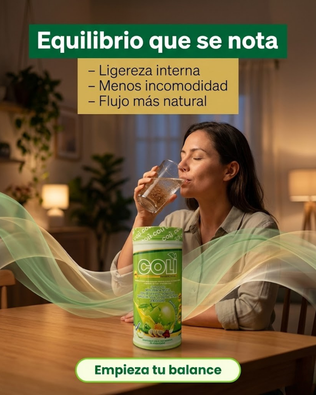 COLI Mezcla de Linaza y Fibra Natural para Digestión y Colon en Polvo Sabor Manzana Verde