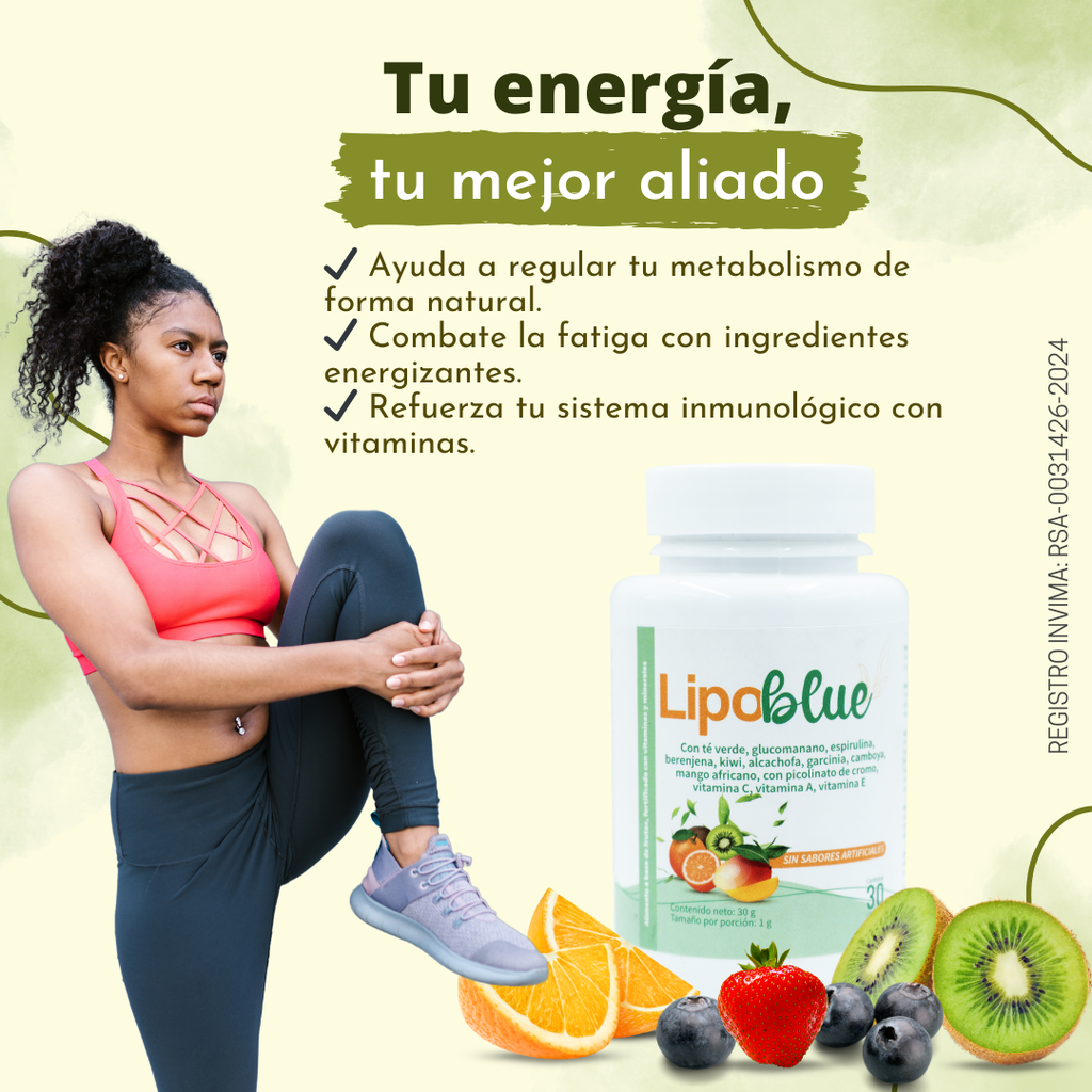Lipoblue Suplemento Natural en Discos Masticables para Control de Peso con Té Verde, Glucomanano y Garcinia