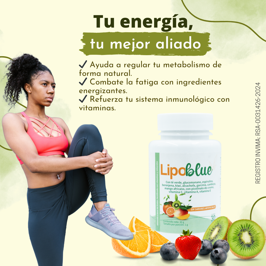 Lipoblue Suplemento Natural en Discos Masticables para Control de Peso con Té Verde, Glucomanano y Garcinia