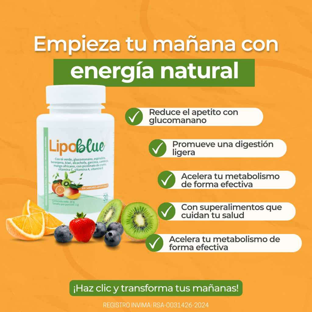 Lipoblue Suplemento Natural en Discos Masticables para Control de Peso con Té Verde, Glucomanano y Garcinia