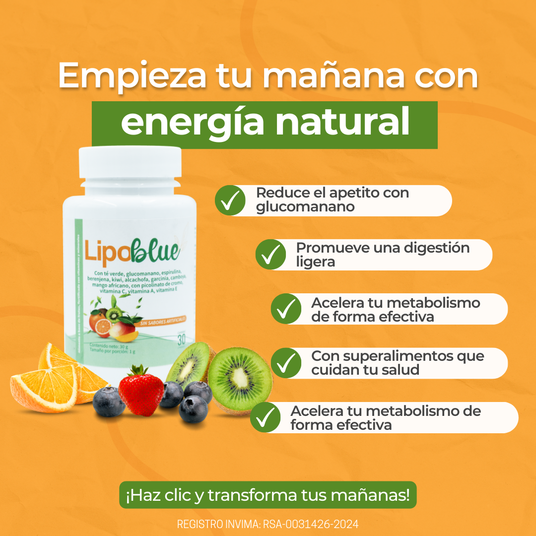 Lipoblue Suplemento Natural en Discos Masticables para Control de Peso con Té Verde, Glucomanano y Garcinia