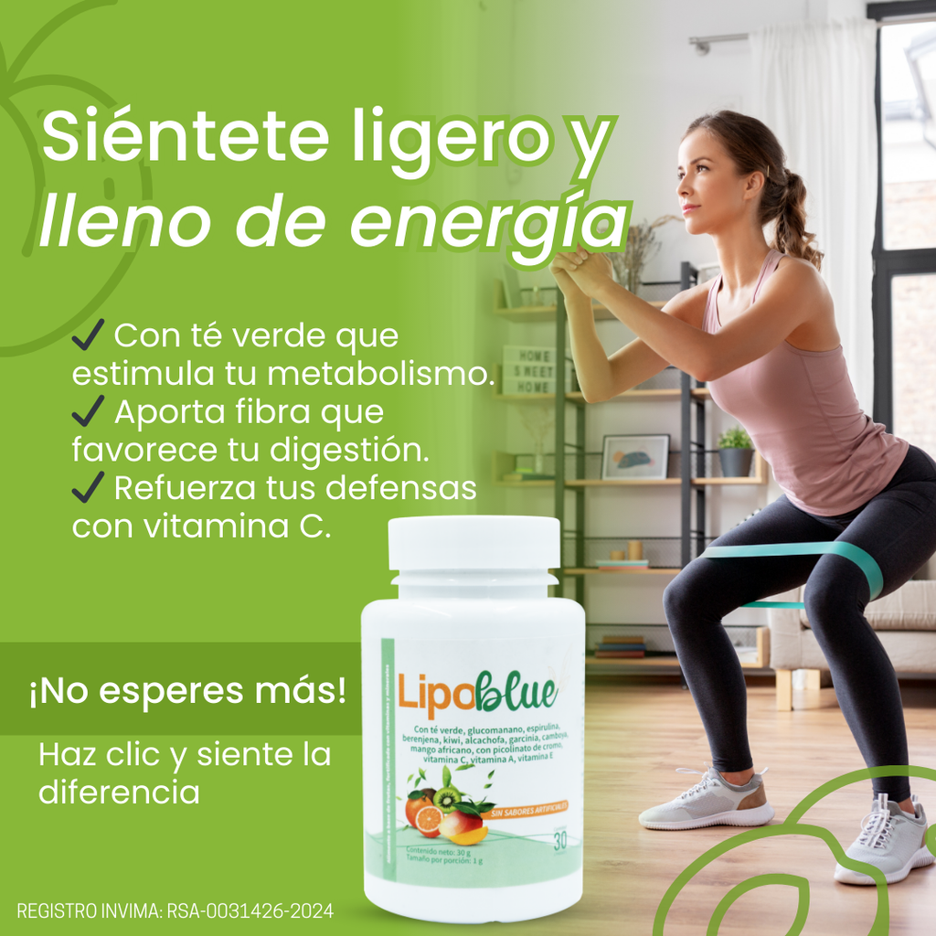 Lipoblue Suplemento Natural en Discos Masticables para Control de Peso con Té Verde, Glucomanano y Garcinia