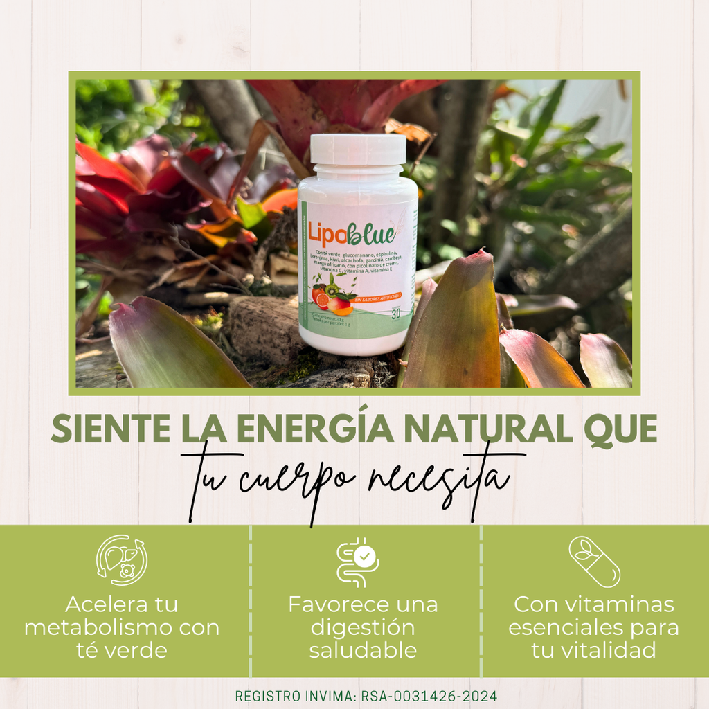 Lipoblue Suplemento Natural en Discos Masticables para Control de Peso con Té Verde, Glucomanano y Garcinia