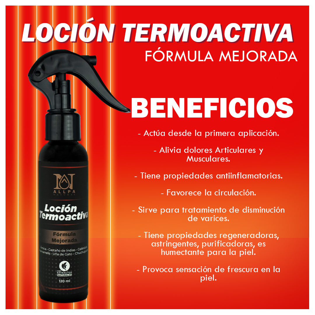 Loción Termoactiva Analgésica con Uña de Gato, Chuchuguaza y Hamamelis para Dolor Muscular y Articular